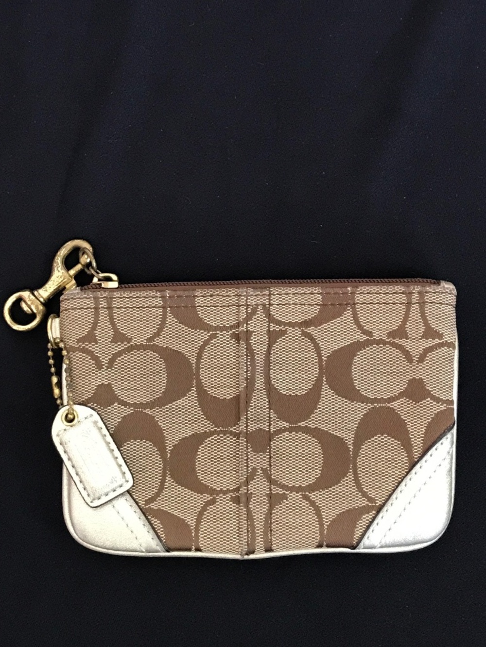 COACH Signature C Canvas and Leather Pouch Brown Tan Metallic Gold